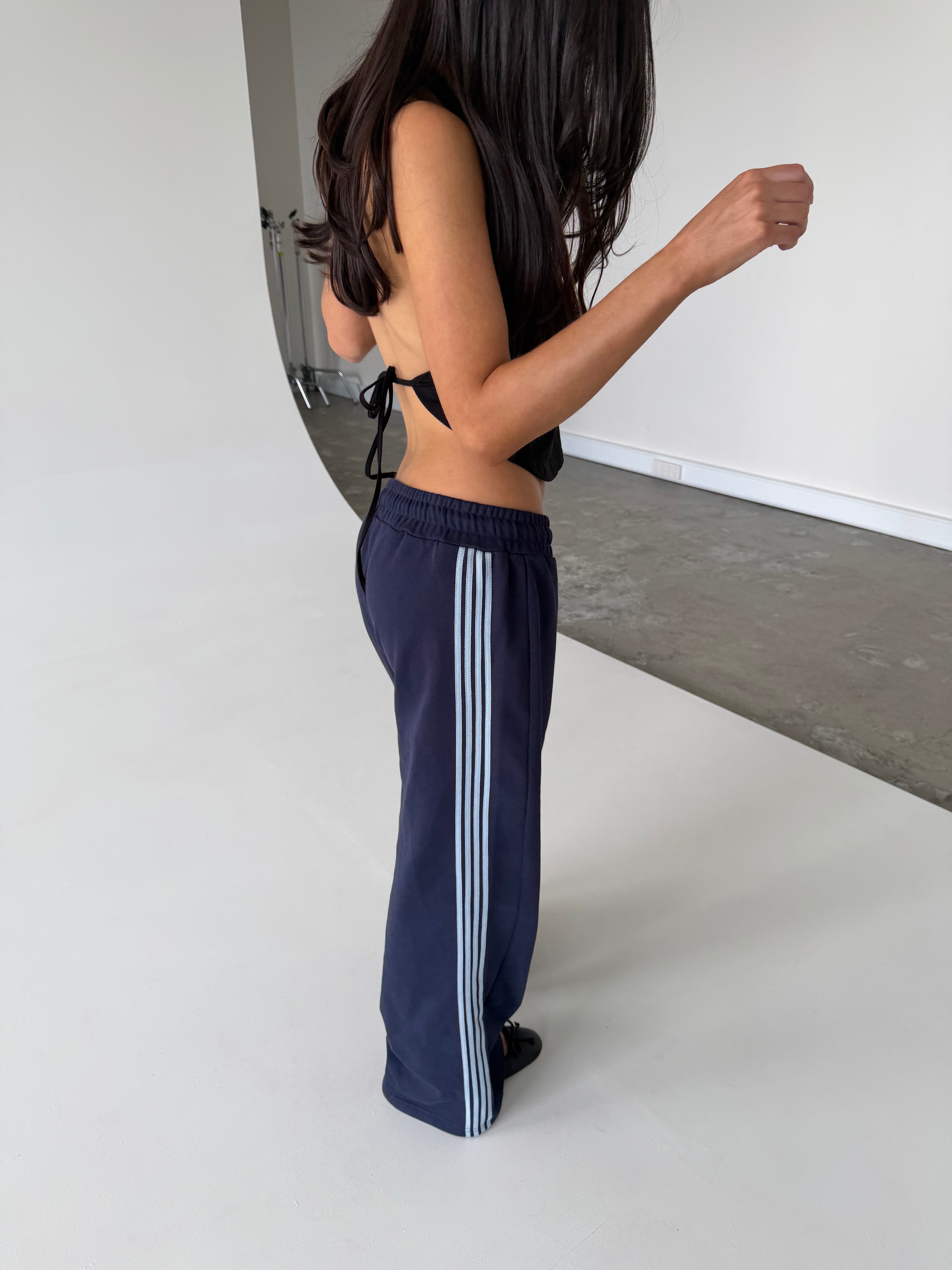 Asymmetric Stripe Track Pant - Navy