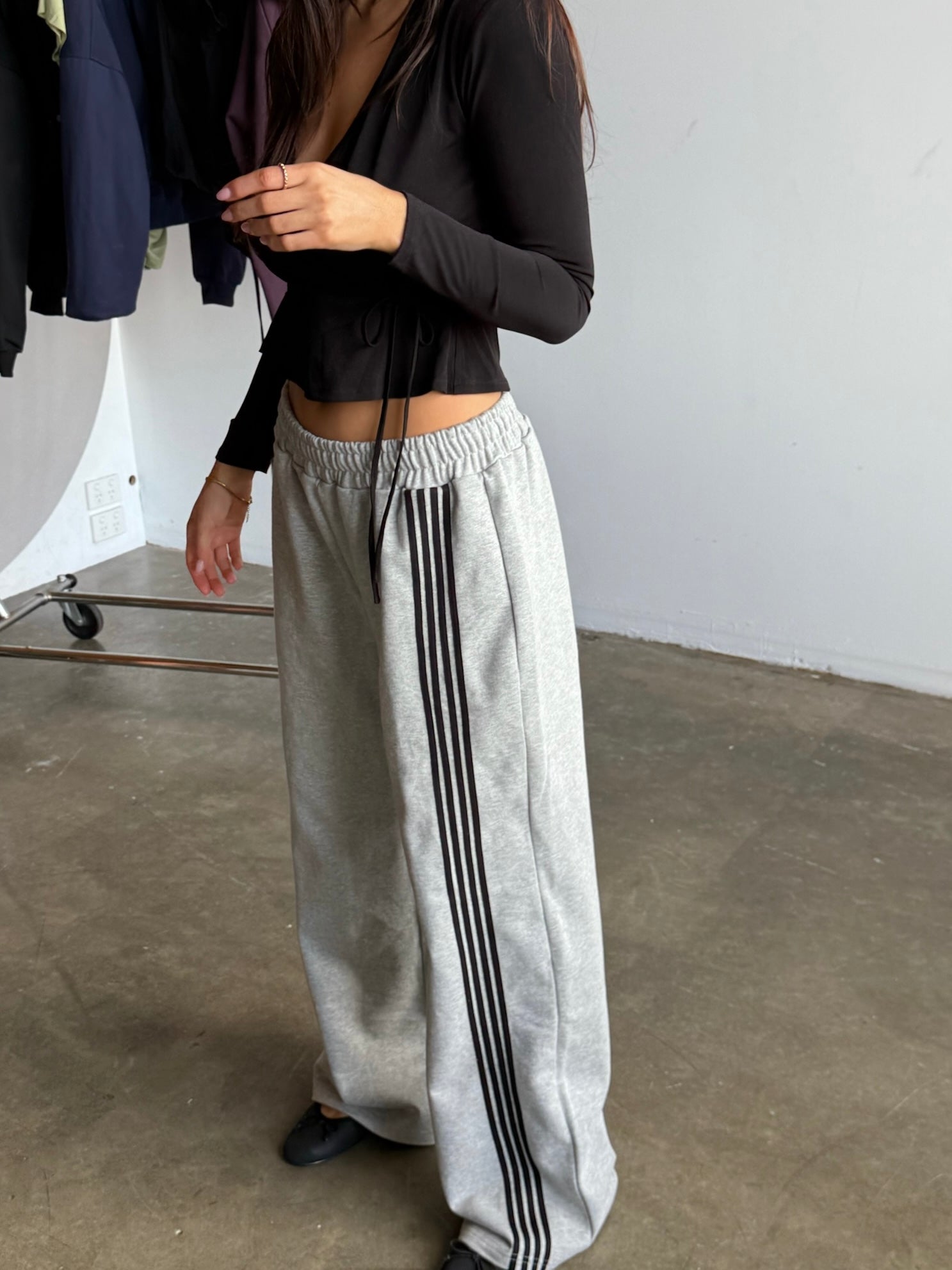 Asymmetric Stripe Track Pant - Grey/Black