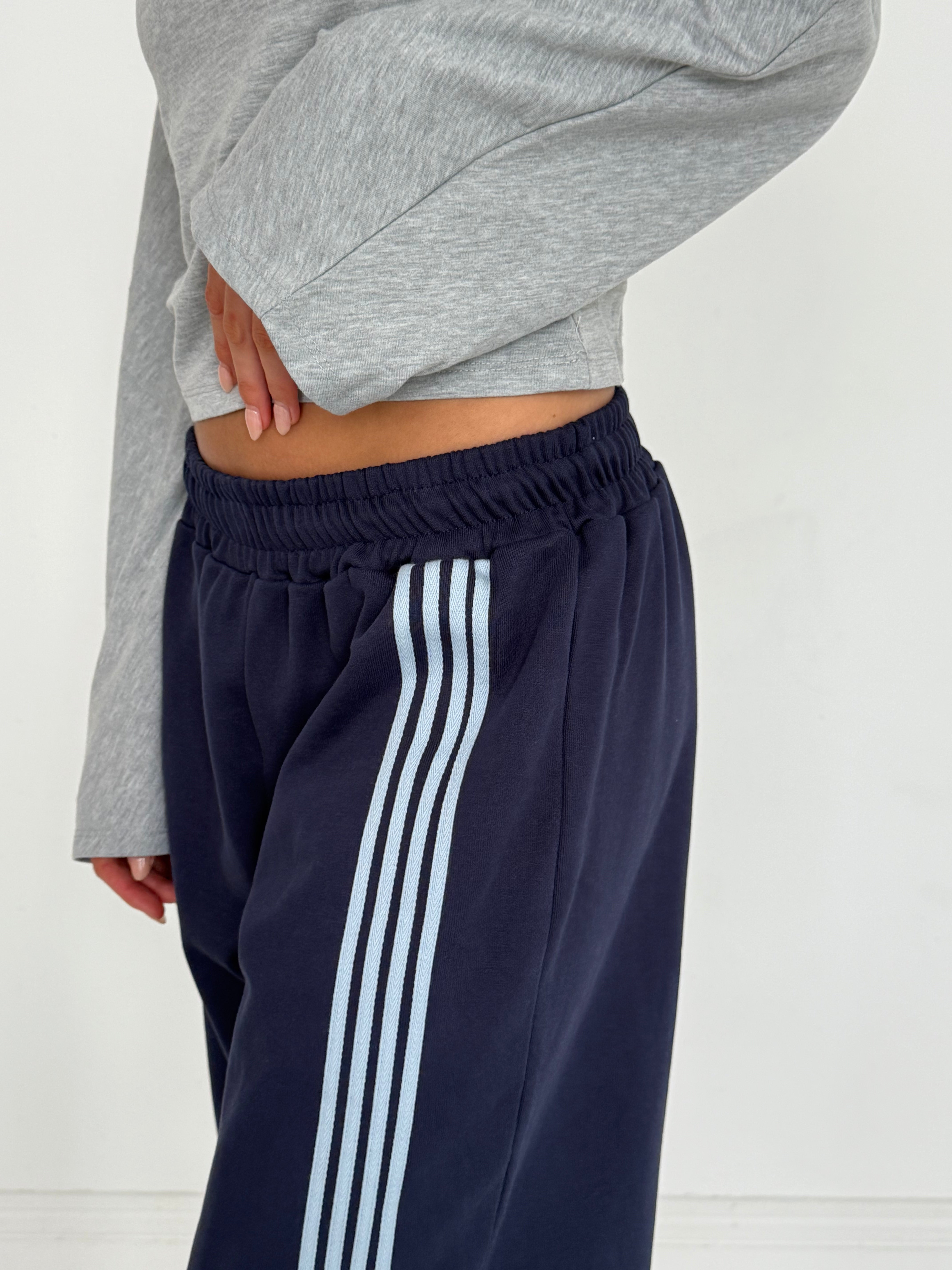 Asymmetric Stripe Track Pant - Navy