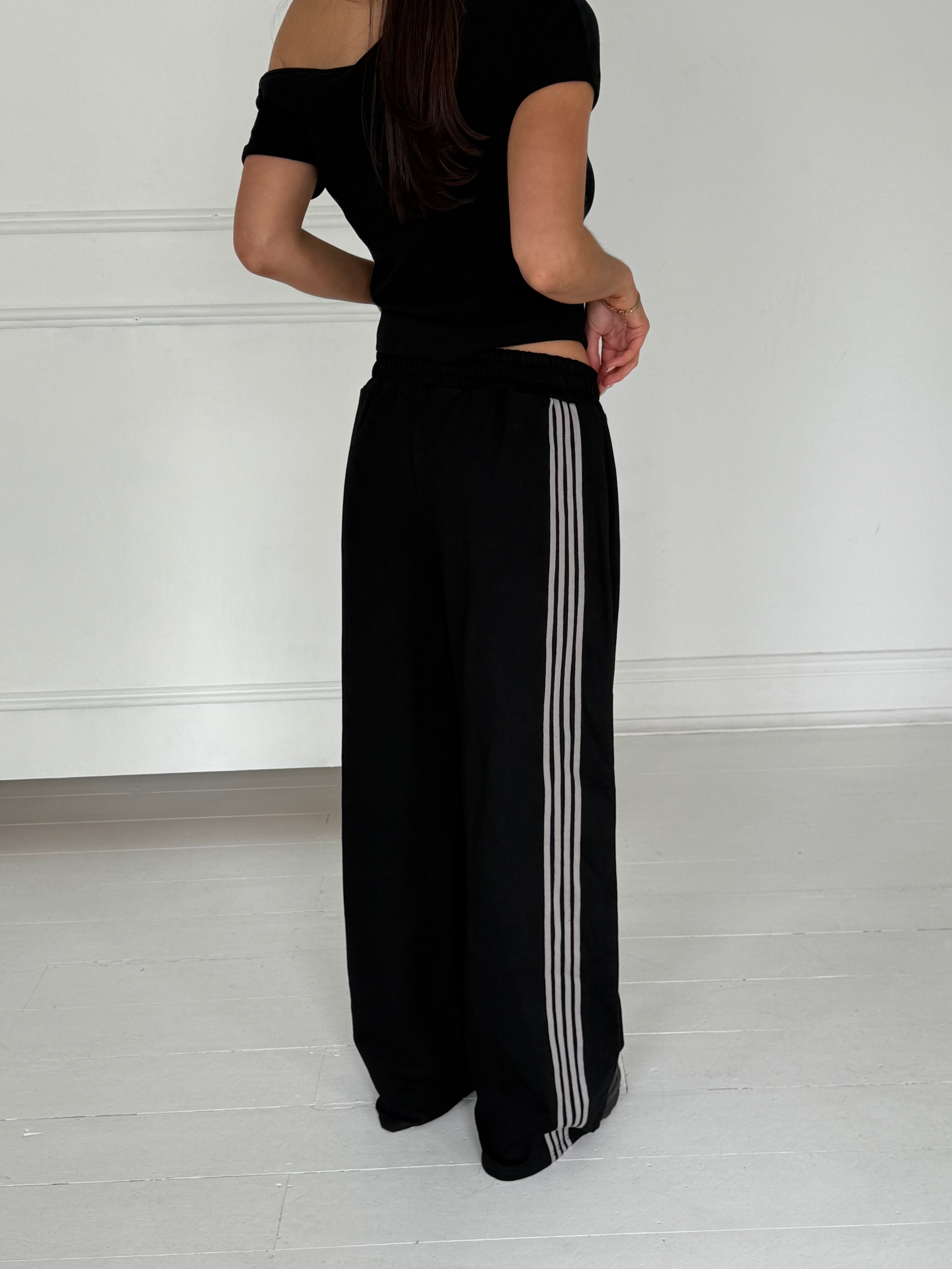 Asymmetric Stripe Track Pant - Black