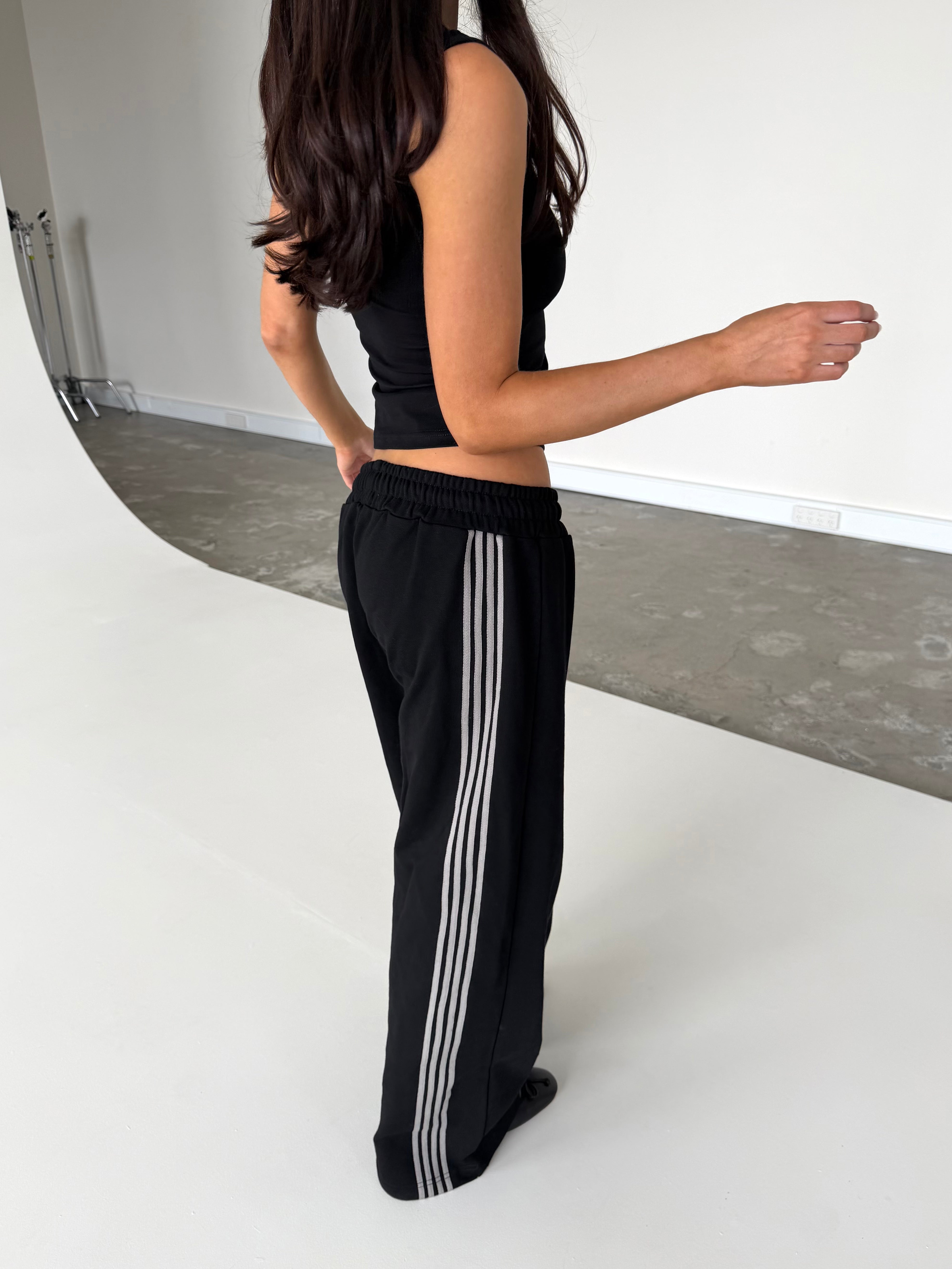 Asymmetric Stripe Track Pant - Black