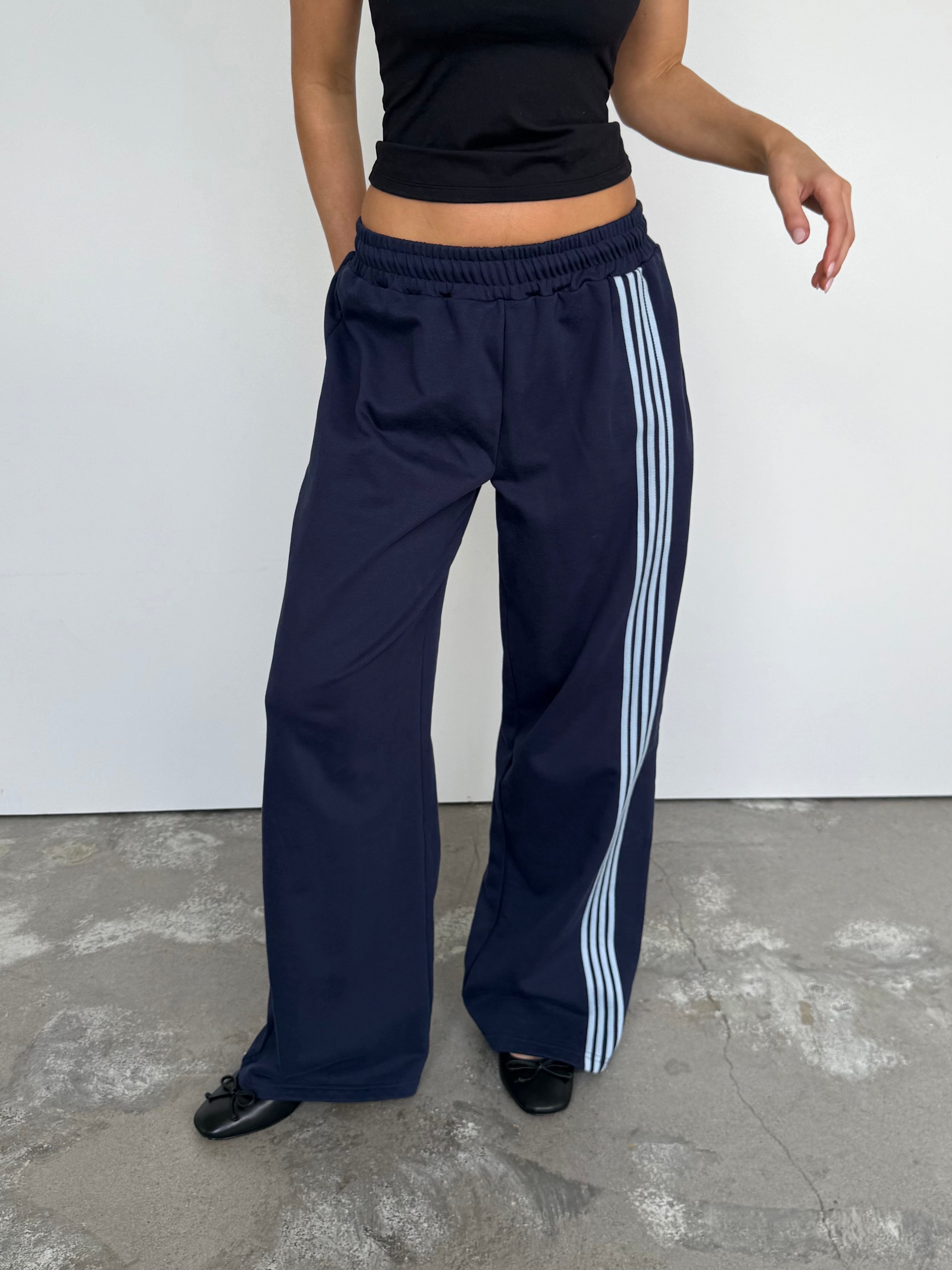 Asymmetric Stripe Track Pant - Navy