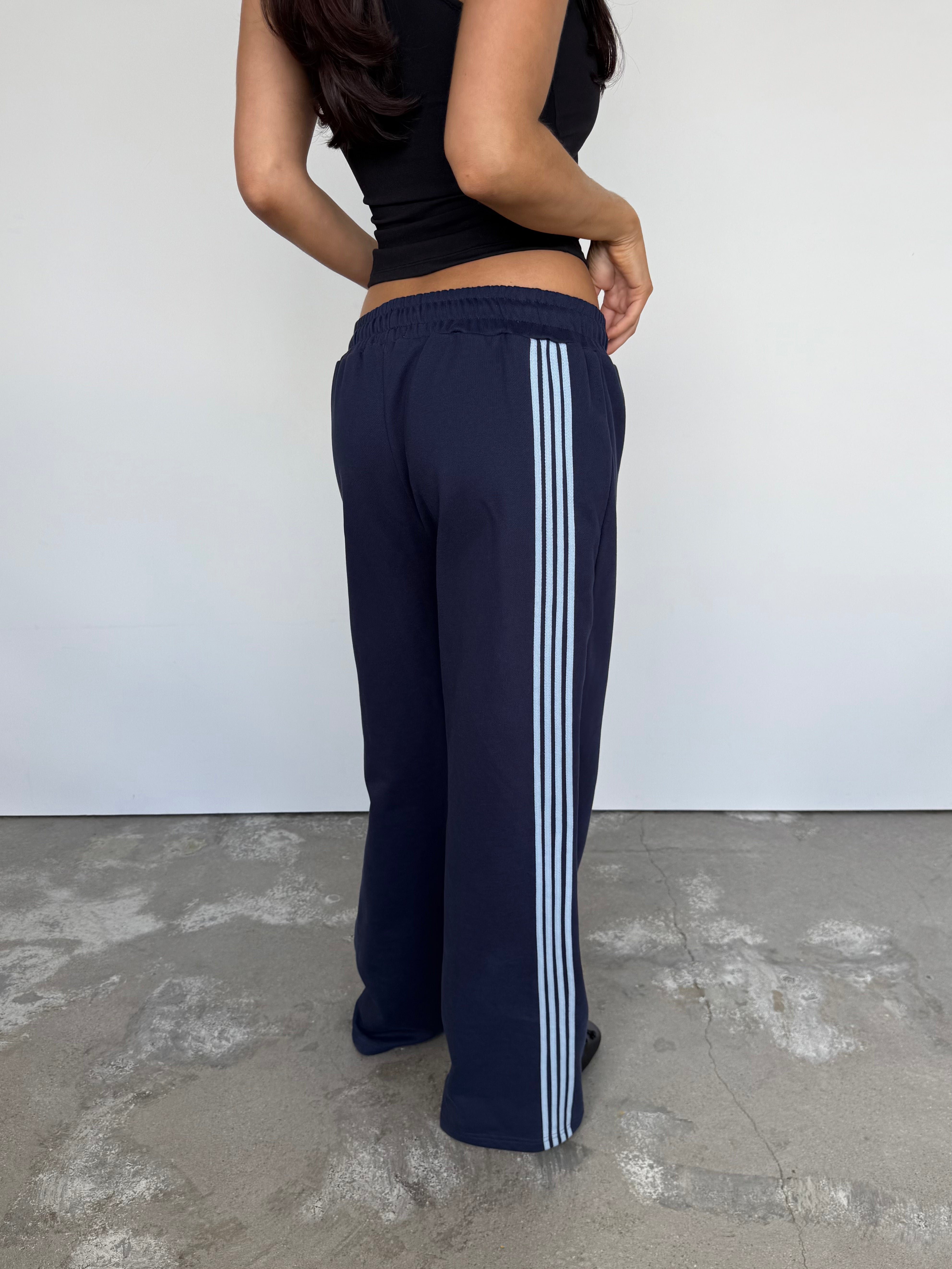 Asymmetric Stripe Track Pant - Navy