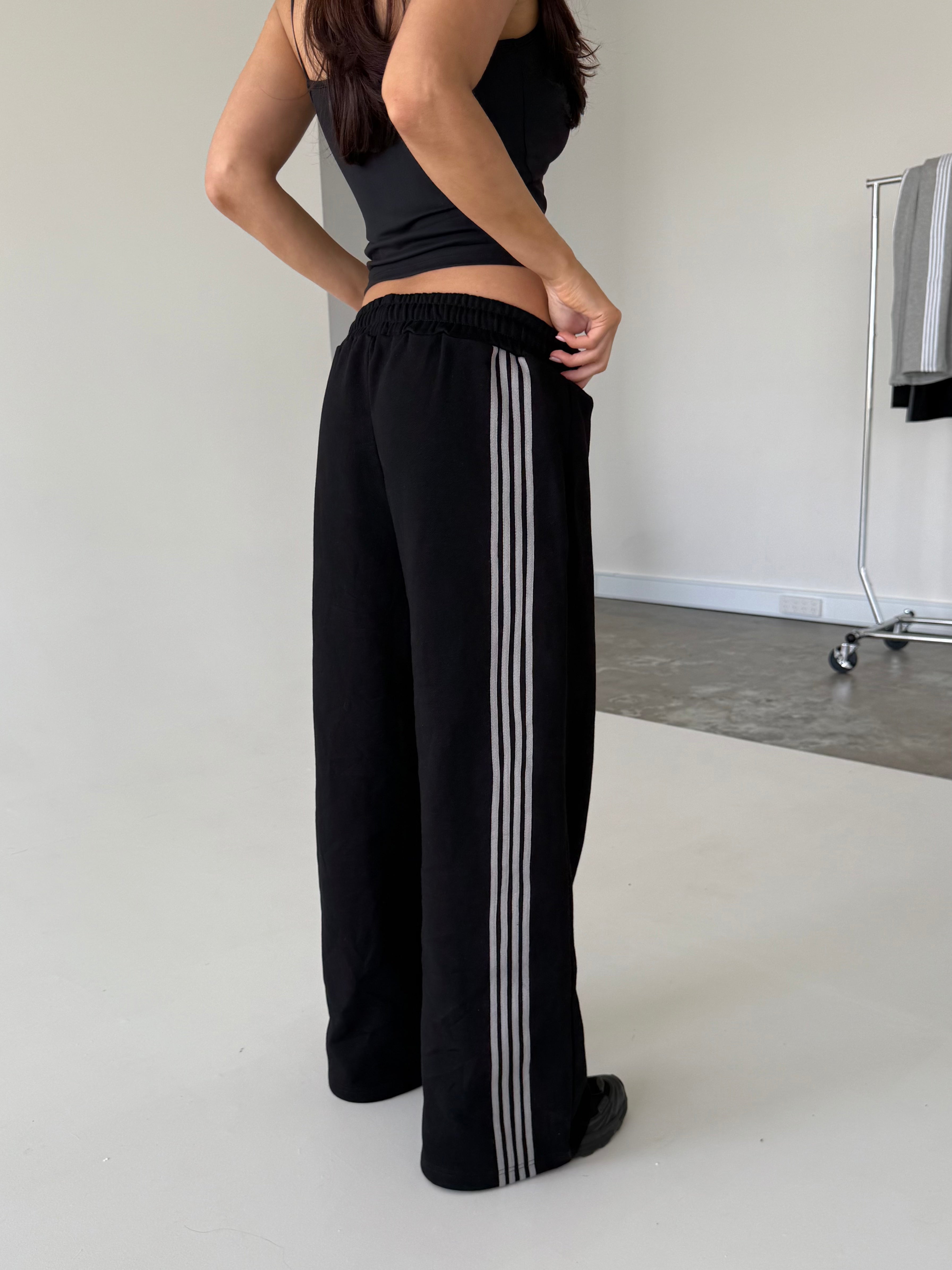 Asymmetric Stripe Track Pant - Black