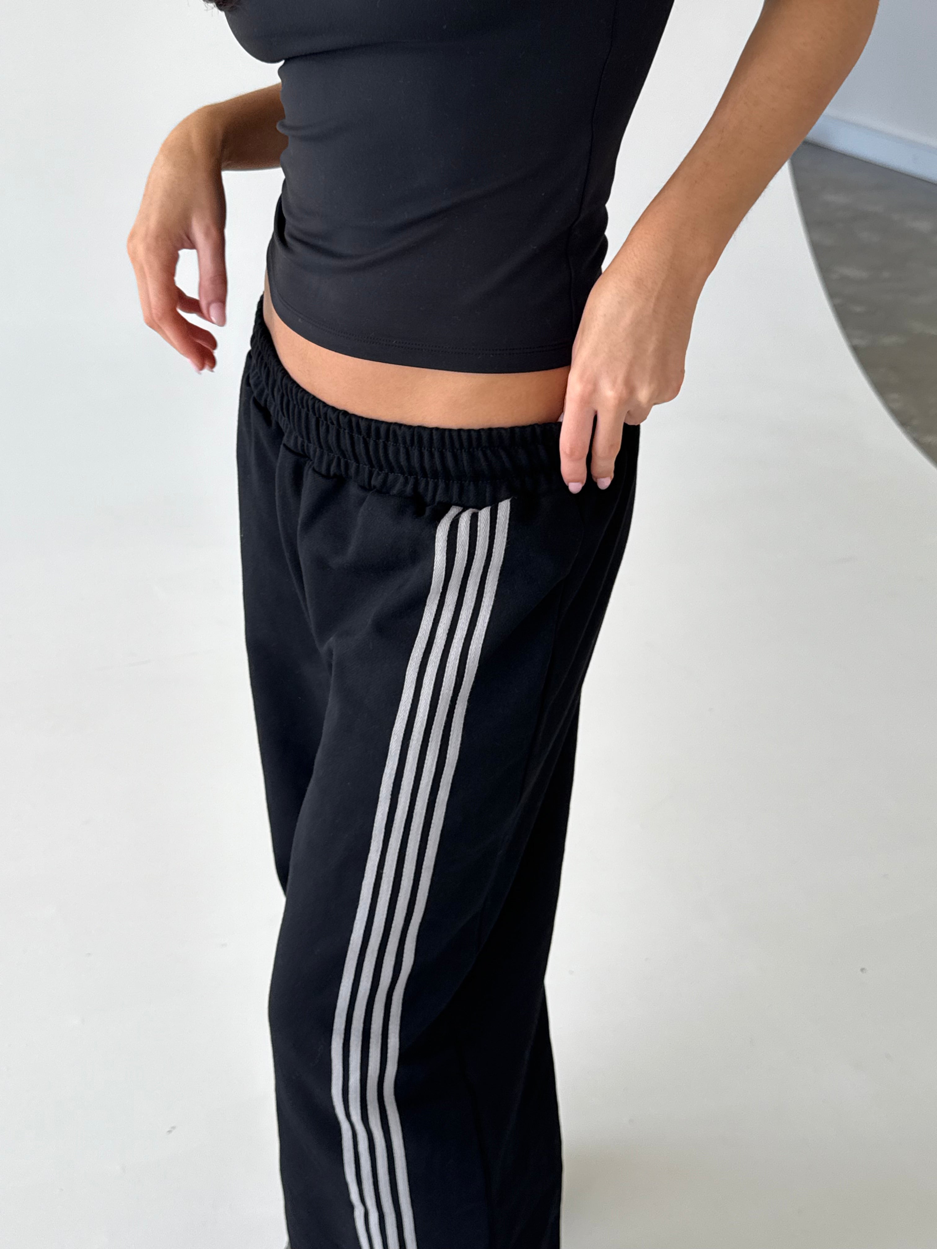 Asymmetric Stripe Track Pant - Black