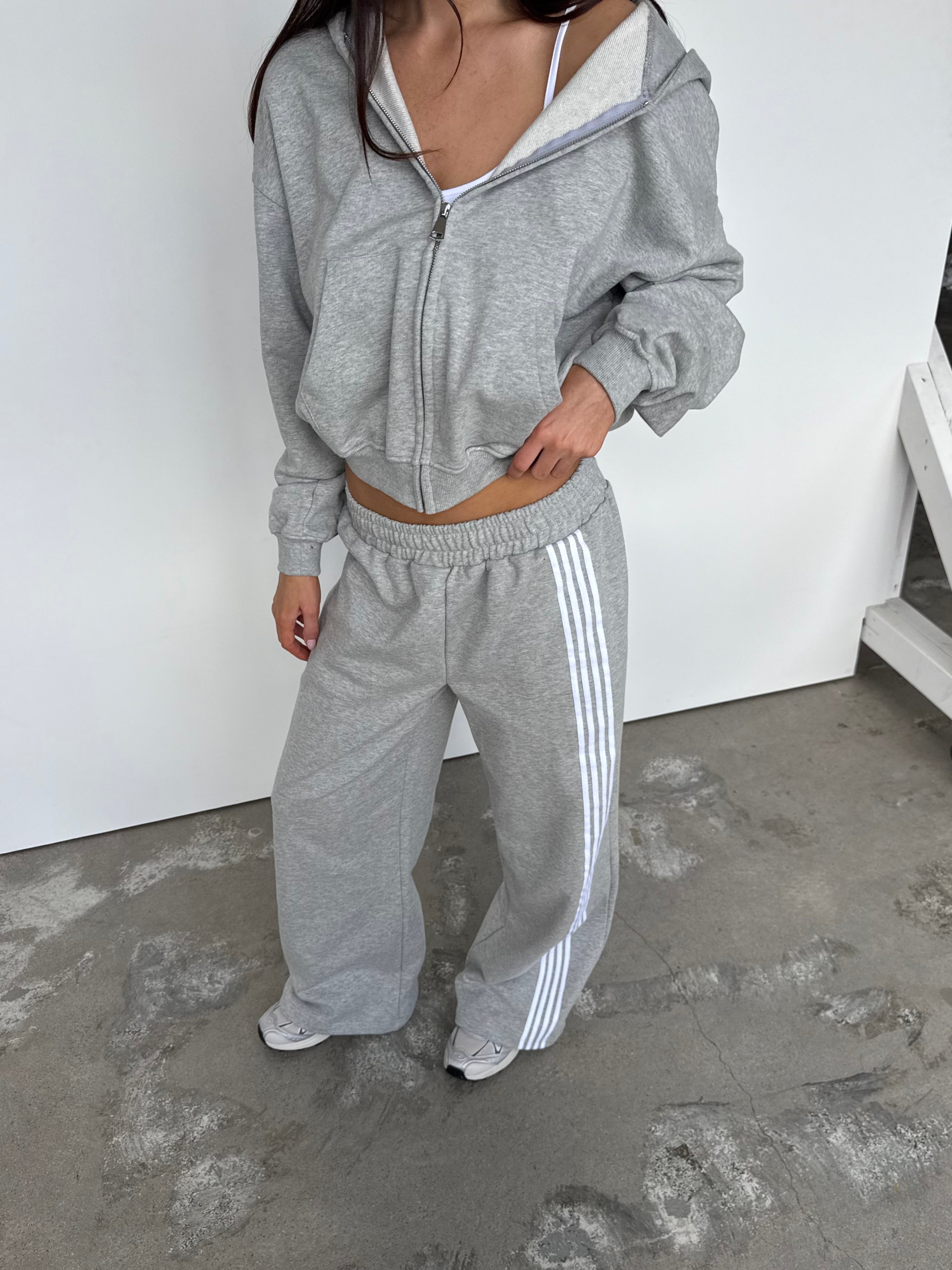 Asymmetric Stripe Track Pant - Grey